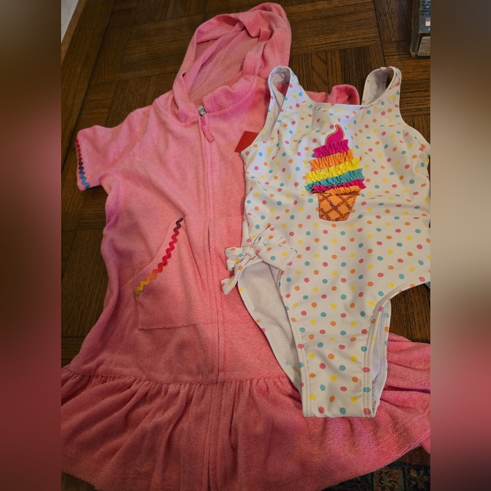 Colorful Polka Dot Swimsuit and Pink Cover-Up Set